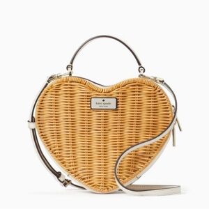 Kate Spade Wicker Heart Crossbody Bag in Tan and White